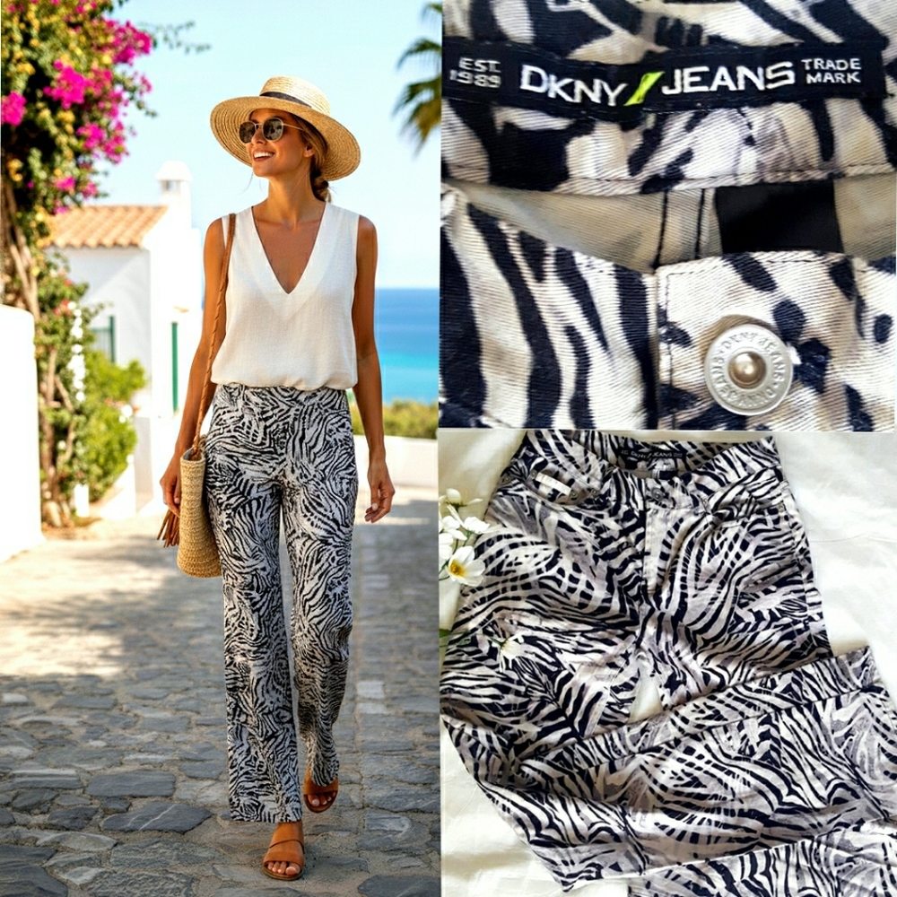 Vintage DKNY Denim🌾Zibra Print Jeans Pants| High Rise| Straight Leg